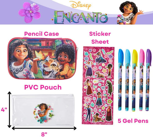 Innovative Designs Disney Encanto Pencil Case Set with Stickers and Gel Pens for Kids, Molded with Zip Closure, Pink...