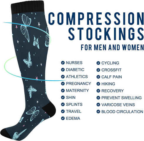 Pretty Butterfly Compression Socks for Women Men,Knee High Stockings for Athletic Sports,Running,Travel (20-30mmHg), C06S20017...