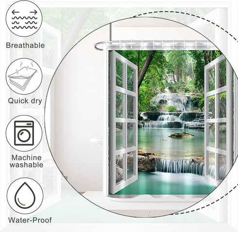 Baocicco Nature Landscape Shower Curtain Summer Forest River Jungle Waterfall Lake Window Scenery Shower Curtains Decorative for Bathroom Waterpro...