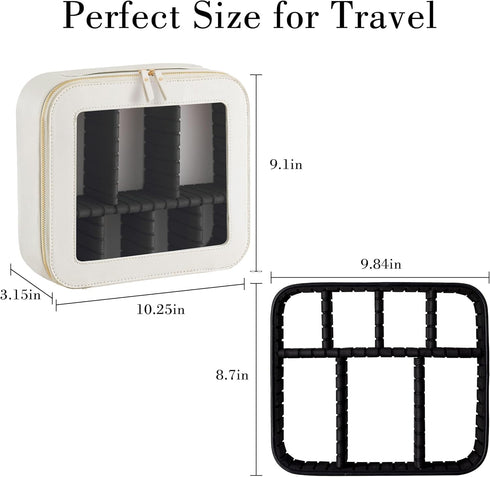 HBselect Clear Makeup Bag Travel Toiletry Bag with Double Zippers Makeup Organizer with Adjustable Dividers PU Leather Makeup Bags Waterproof Cosm...