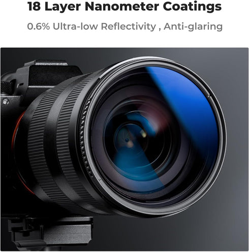 K&F Concept 58mm Circular Polarizer Filter with Lens Cap Cleaning Cloth Optical Glass Ultra Slim 18 Multi-Layer Coatings Polarizing Filter for Cam...
