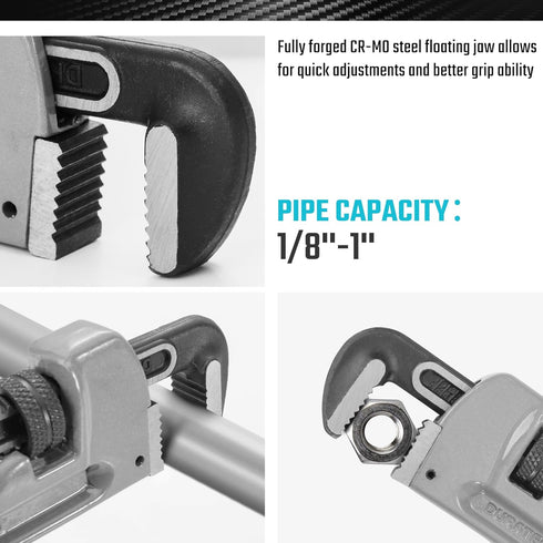 DURATECH 8-inch Heavy Duty Aluminum Straight Pipe Wrench, Adjustable Plumbing Wrench, Drop Forged, Exceed GGG standard...