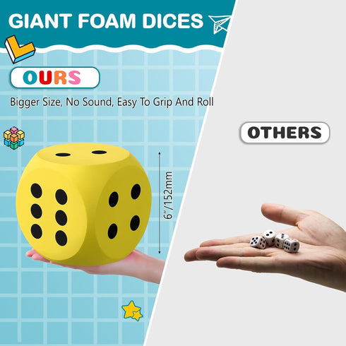 6 Inches Foam Dice Fun Filled Large Educational Toy Kawaii Giant Dice Decorative Eva Foam Jumbo Dice Big Square Building Blocks for Board Game Nig...