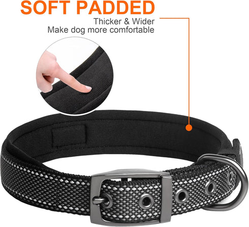 Fida Heavy Duty Dog Collar, Ultra Comfortable Soft Neoprene Padded, Adjustable Reflective Nylon Pet Collar with Durable Metal Belt Buckle for Smal...