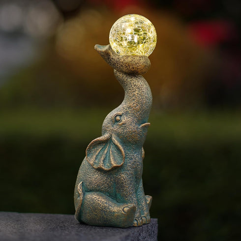 Solar Elephant Garden Decor Statues & Sculptures for Outside, Outdoor Figurine Lights for Patio, Yard, Balcony, Unique Housewarming Ornament...