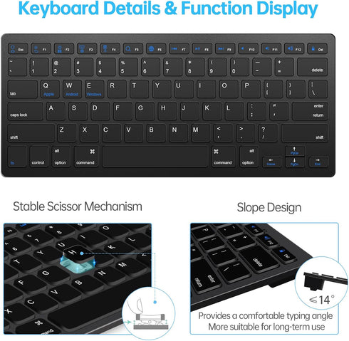 Wireless Bluetooth Keyboard and Mouse Set, Portable Slim Silent Cordless Keyboard and Mouse Combo Compatible with iPad/Mac/MacBook/Android/Windows...
