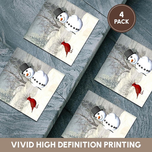 3dRose CST_18581_3 Cardinal and Snowman in Winter Ceramic Tile Coasters (Set of 4)...