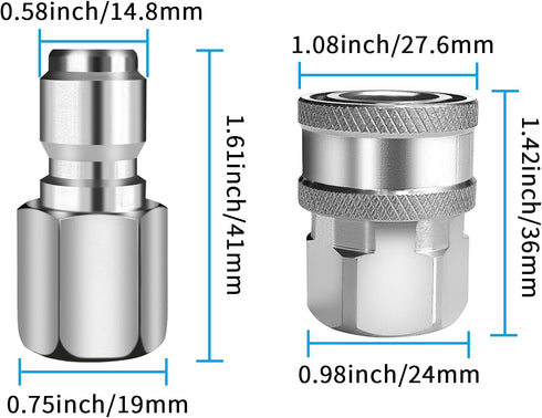2 Sets NPT 3/8 Inch Pressure Washer Quick Connect Kit, Stainless Steel Male And Female Quick Connect Pressure Washer Fittings Pressure Washer Adap...