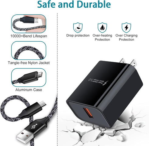 Adaptive Fast Charger Android Charger for Samsung Galaxy S7 Edge S6 S5 J3 J3V J7 J7V J5,Moto G5 G4 E6 E5 E4,LG Stylo 3 2 G4 K50 K40 K22 K20,Tablet...