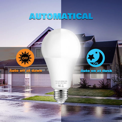 TOBUSA Dusk to Dawn Sensor Light Bulb Outdoor, A19 LED Bulbs Auto On OFF 100 watt Equivalent, E26 Sensor Bulbs Neutral White 4000K, 11W 1200lm Sma...