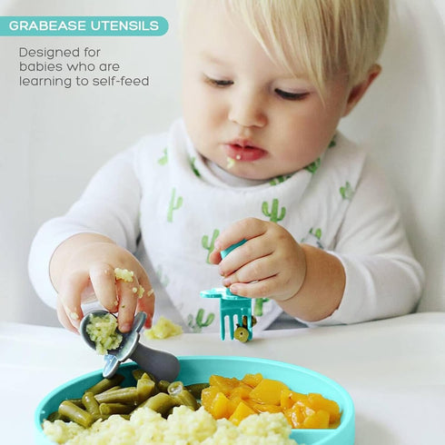 Grabease Baby Spoons Toddler Utensils Toddler Silverware Baby Utensils, BPA-Free & Phthalate-Free for Baby & Toddler, 2 Sets, Teal and Gray...
