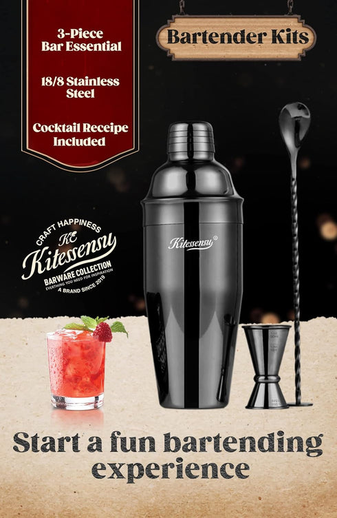 KITESSENSU Cocktail Shaker Set, Stainless Steel Martini Shaker Set with 24 Ounce Cocktail Mixer with Drink Shaker, Measuring Jigger, Bar Spoon & D...