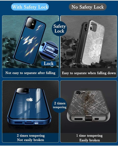 HENGHUI Lockable Magnetic Case for iPhone 12 Pro Max Glass Bumper Case with Camera Lens Protector and Screen Protector Safety Lock 360 Full Body C...