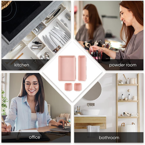 8 Pcs Drawer Organizer with Non Slip Pads Plastic Drawer Organizer Trays Makeup Storage Bins Drawer Organization for Jewelries Cosmetics Bathroom ...