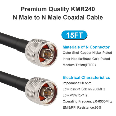 KMR240 N Male to N Male Cable 15ft,Low Loss N Type Cable N Male Cable N Coax Jumper Cable, 50 Ohm Coax Extension Cable with N Male Connector...