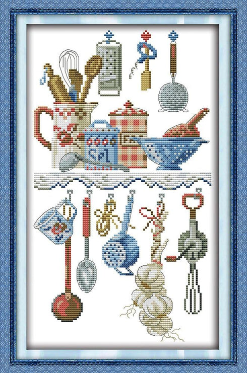 Maydear Cross Stitch Kits Stamped Full Range of Embroidery Starter Kits for Beginners DIY 11CT 3 Strands - Kitchenware 11.4×18.9(inch)......