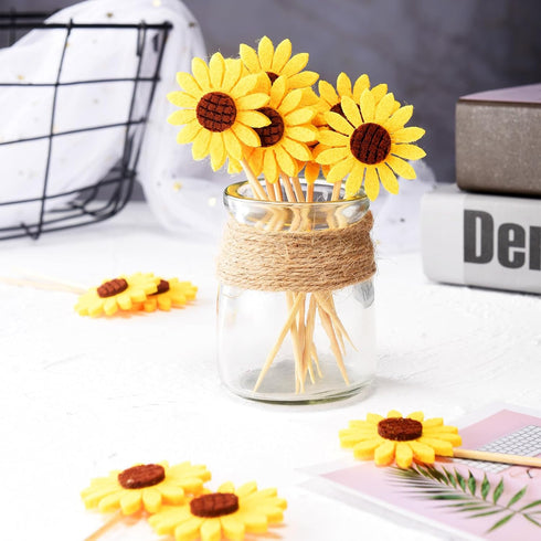 60 Pieces Sunflower Cupcake Toppers Yellow Flower Cake Picks Sunflower Toothpicks Summer Food Picks for Wedding Party Supplies Birthday Cake Decor...