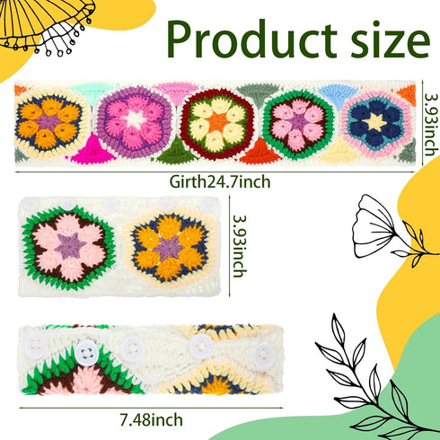 Geelin 3 Pcs Crochet Steering Wheel Cover with Crochet Belt Cover Boho Floral Crochet Car Steering Wheel Cover Handmade Seat Belt Shoulder Cover P...