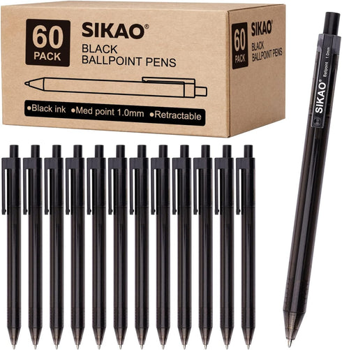 Black Pens Bulk, Ball Point Pens Black Smooth Writing Pens No Smear, Black Pens Ballpoint Pens Black Ink Pens Medium Point, Retractable Click Pens...