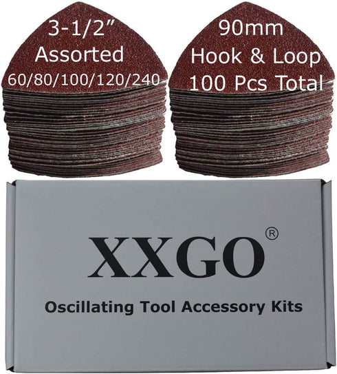 100 Pcs 3-1/2 Inch 90mm Triangular 60/80 /100/120 /240 Grits Hook & Loop Multitool Sandpaper for Wood Sanding Contains 20 of Each Fit 3.5 Inch Osc...