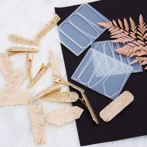 Cayway 29 PCS Resin Molds DIY Hair Pin Casting Mold Set Kit Includes 4 PCS Hair Clip Mould Strip Silicone Jewelry Molds and 24 PCS Metal Clip for ...