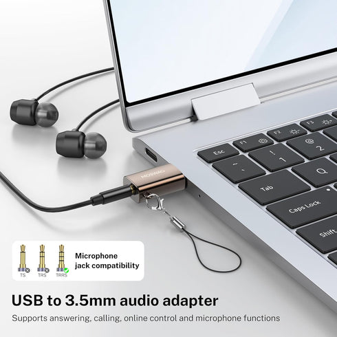 MOSWAG USB to 3.5mm Audio Jack Adapter?2 pack?, USB to Audio Aux Adapter, External Sound Card Converter Compatible with Headset Windows, Desktops,...