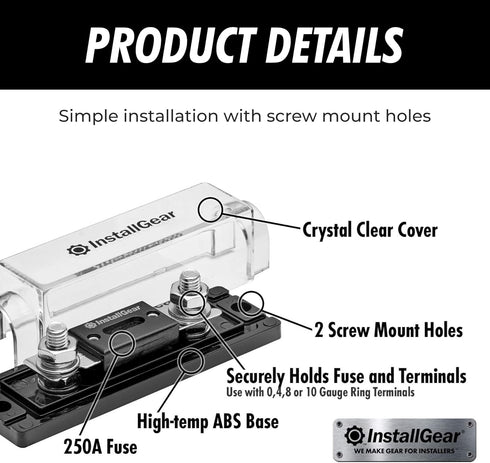 InstallGear 0/2/4 Gauge ANL Fuse Holder with 250 Amp ANL Fuses - 2 Pack...