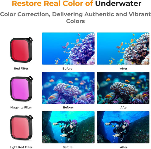 K&F Concept Waterproof Case with Dive Filters Compatible with GoPro Hero 12/11/10/9 Black, Protective Underwater Dive Housing Case Accessories Kit...
