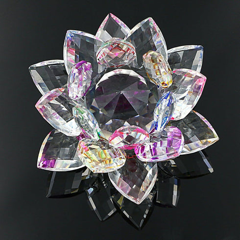 OwnMy Sparkle Crystal Lotus Flower Hue Reflection Feng Shui Home Decor with Gift Box (4 Inch/ 100MM Rainbow)...