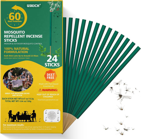 24 Naturals Mosquito Repellent Incense Sticks|Citronella Oil DEET Free Organic Mosquito Barrier Repeller for Backyard Patio Travel Camping Indoors...