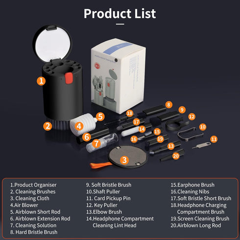 Laptop Phone Screen Cleaner Kit, Computer Keyboard Brush Cleaning Spray for iPhone AirPods MacBook iPad, 20-in-1 Electronic Device Clean Tool for ...