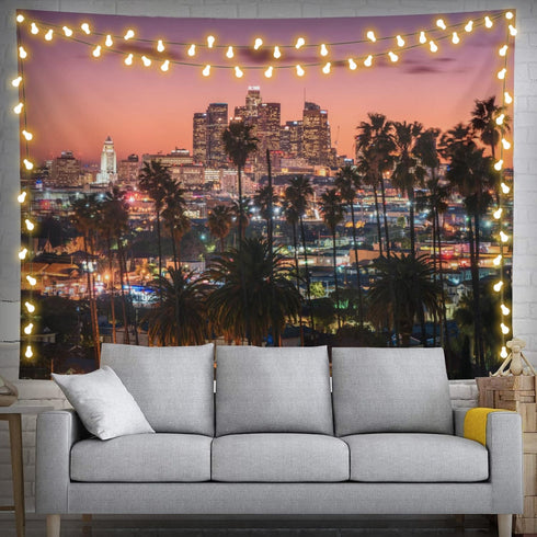 feelacle Los Angeles City Skyline Tapestry 80" X 60" Downtown Landscape Wall Hanging Party Decorations Home Decor For Bedroom Living Room Dorm (20...