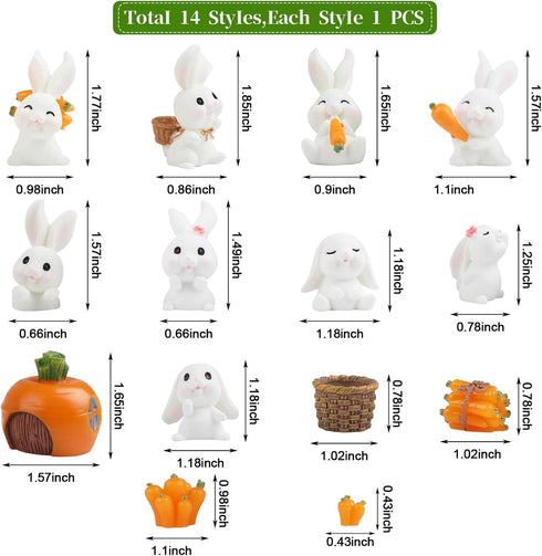 CCINEE 14PCS Rabbit Fairy Garden Accessories Rabbit Miniature Figurines Carrot Fairy Garden Mini DIY Ornament Micro Landscape Decorations for East...