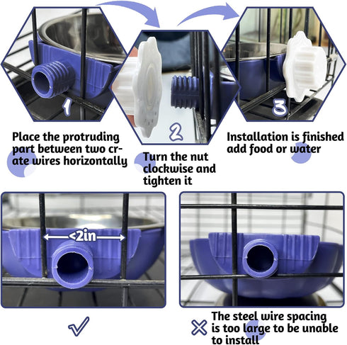 Fhiny Crate Dog Bowl, Removable Stainless Steel Pet Cage Bowl Hanging Food & Water Feeder Coop Cup for Cat, Puppy, Ferret, Birds, Guinea Pigs 2 Pa...