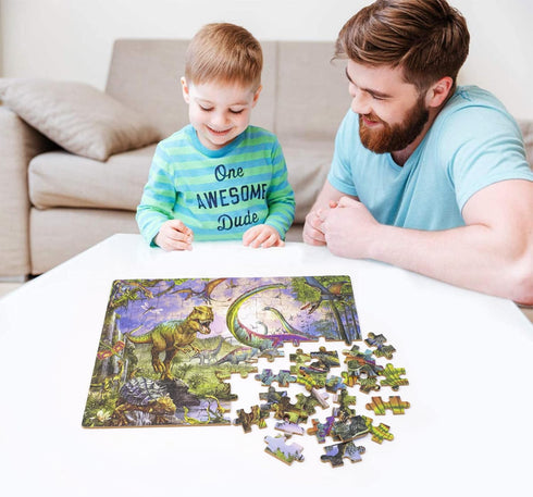 LELEMON Puzzles for Kids Ages 4-8,Dinosaur 100 Piece Puzzles for Kids,Educational Kids Puzzles Jigsaw Puzzles in a Metal Box,Children 100 Piece Pu...