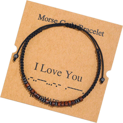 Morse Code Bracelet?Vintage Promise Distance Friendship Bracelets Hand Made Beads String Rope Bracelet for Women Men Friend Couples?I Love You?...