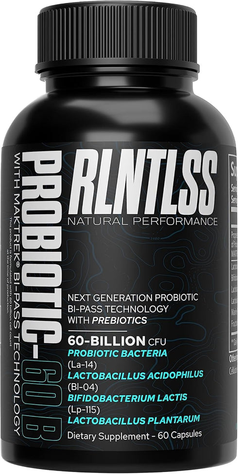 RLNTLSS - Probiotic 60 Billion CFU - 4 Strain Blend - Premium Supplement - Men and Women - Shelf Stable Probiotic Capsule - Probiotic and Prebioti...