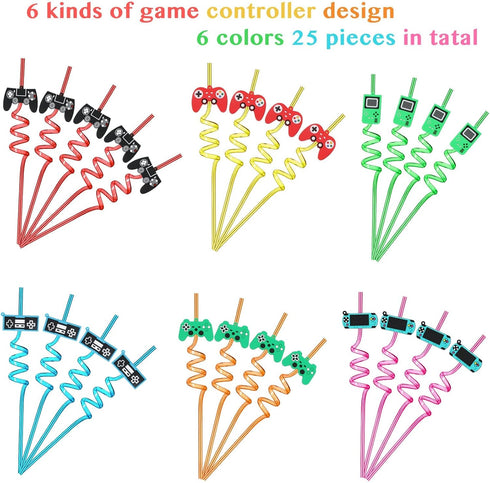 25 Video Game Party Favors Game Controller Drinking Straws, LIYDE Party Supplies 6 Styles Gamer Birthday Party Supplies Game On Party Supplies...