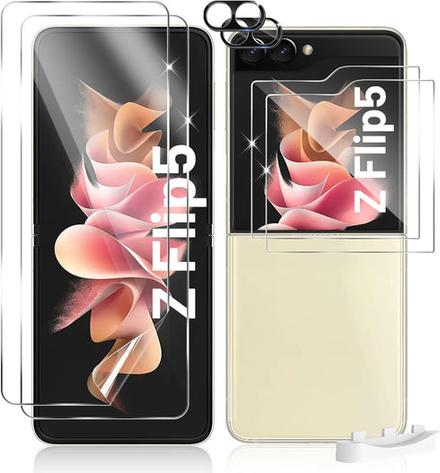 TQLGY 6 in 1 for Samsung Galaxy Z Flip 5 Screen Protector, 2 Pack Inside Flexible TPU Film, 2 Pack Back Tempered Glass Screen Protector and 2 Pack...