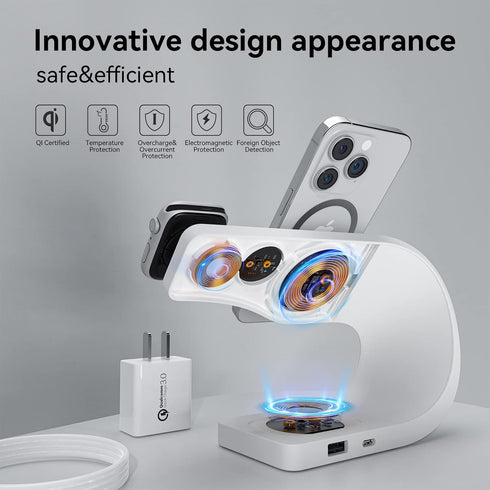 AMLINK 4 in 1 Wireless Charger, Magnetic Wireless Charging Station for iPhone 15/14/13/12/Pro/Max/Plus, Fast Charging Stand Dock for Apple Watch 8...