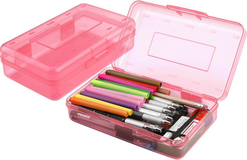 Pencil Box, Large Capacity Clear Pencil Case, 1 Pack Hard Pencil Case, Clear Crayon Box with Snap-tight Lid Stackable Design, Plastic Storage Box ...