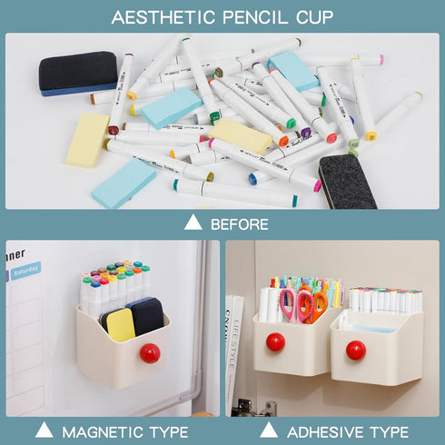 Magnetic Dry Erase Marker Holder, Beige Pencil Holder for Home Office Supplies, Whiteboard, Refrigerator, Locker Accessories, Plastic Wall Remote ...