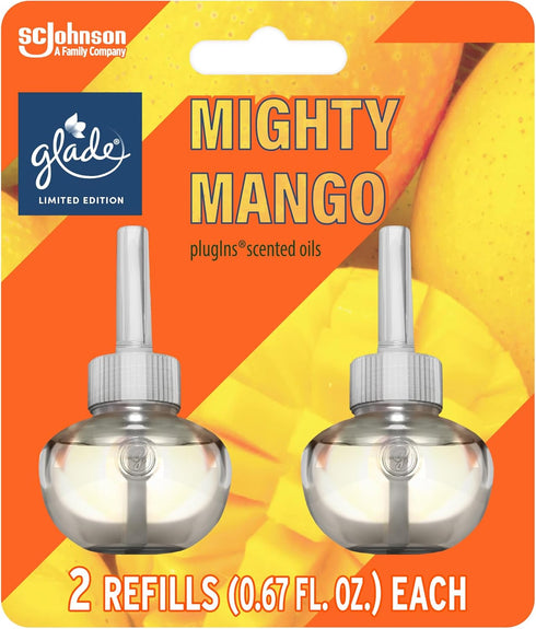 Glade PlugIns Refills Air Freshener, Scented and Essential Oils for Home and Bathroom, Mighty Mango, 1.34 Fl Oz, 2 Count...