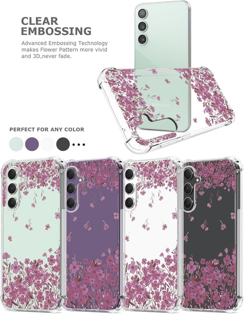 Floral Clear Case for Galaxy S23 FE for Women/Girls,Pretty Phone Cover for Samsung Galaxy S23FE,Flower Design Slim Soft Transparent Drop Proof TPU...