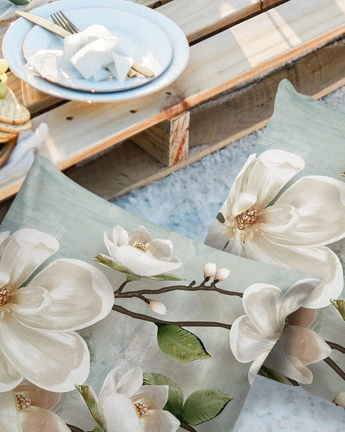 Waterproof Pillow Covers for Couch Throw Pillow Cases Set of 2, Farmhouse White Magnolia Flower Decorative Cushion Pillow Covers 18x18In,Indoor Ou...
