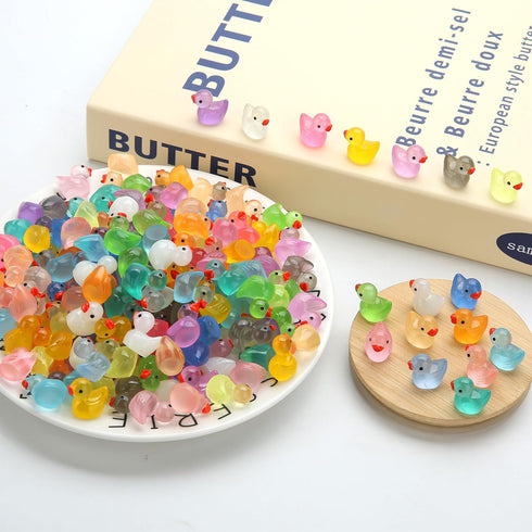 240pcs Luminous Mini Resin Ducks, Tiny Duck Bulk Glow in The Dark Small Plastic Miniature Ducks Figures for Dollhouse Decor Micro Garden Home Land...