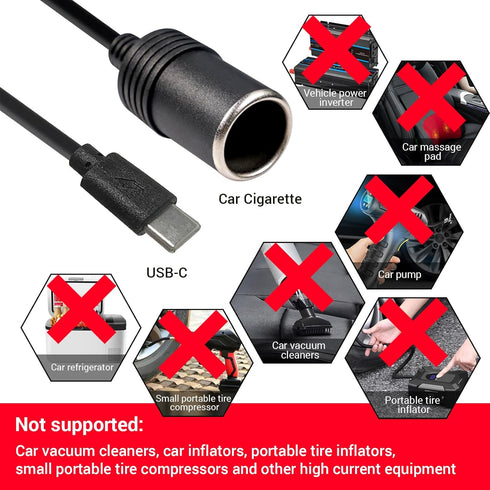 USB C Male to 12V Adapter, USB to Car Cigarette Lighter Socket Converter Cable 1Pack...