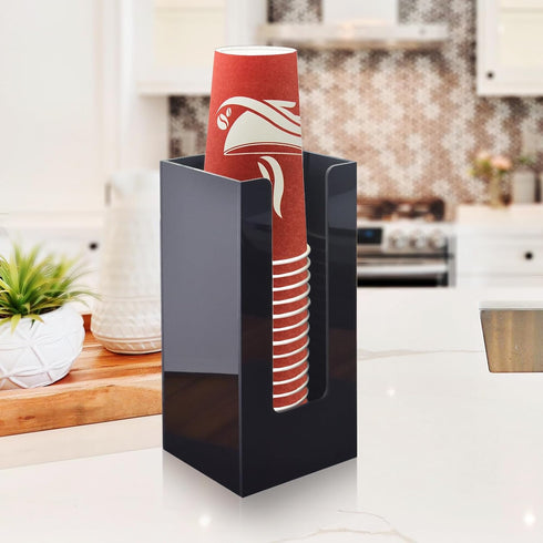 Coffee Cup Dispenser, Cup and Lid Organizer fits 5 to 16 oz Disposable Paper & Plastic Cups, Acrylic Cup Holder for Table Countertop, Black...