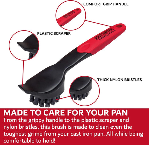 Cast Iron Scrub Brush & Scraper, Heavy Duty Scraper & Superior Nylon Bristles, Dish Scrubber Brush for Cast Iron Skillets, Cast Iron Pan Cleaning ...