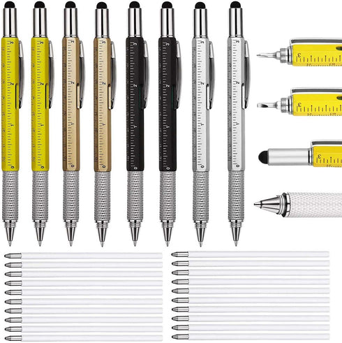 JONMON Multitool Gift Pen Tech Tool - 8PCS 6 in 1 Multifunction Screwdriver Ballpoint Pen Set with Touch Screen Stylus Top, Cm Inch Ruler, Levelga...